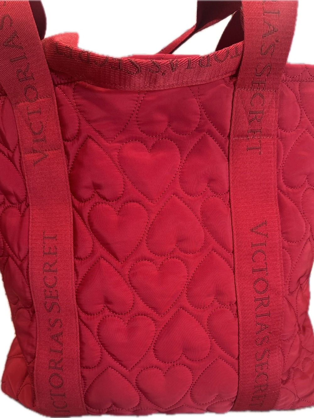 Victoria's Secret Red Quilted Heart-Pattern Tote